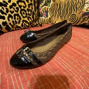 Chinese Laundry Black and Brown Quilted Flats with Buckle